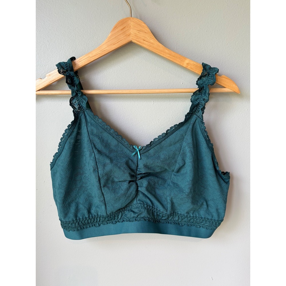 Cacique Teal Green Floral Lace Bralette Ruffle Straps Plus Size 18/20